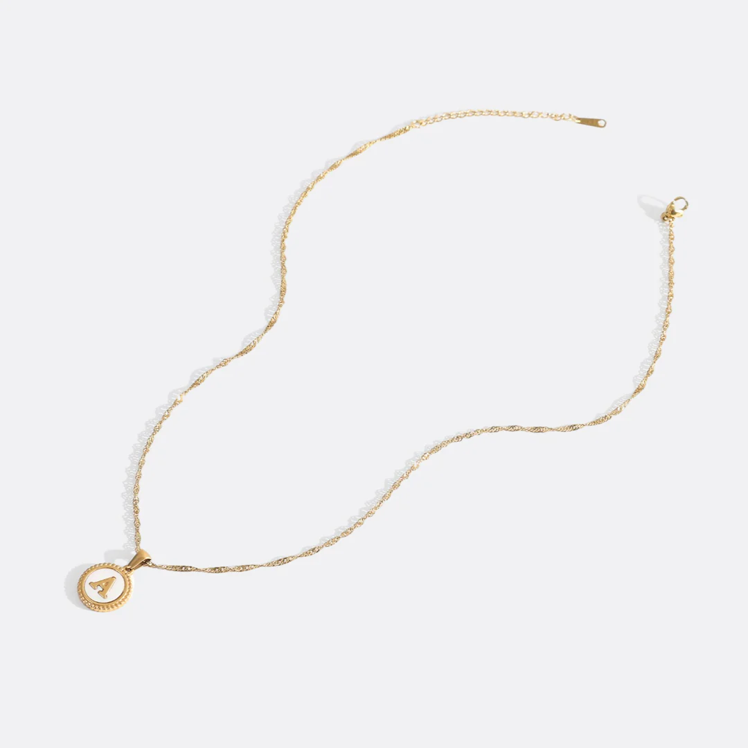 Mother of Pearl Disc Letter Necklace with Twist Chain - Image 55