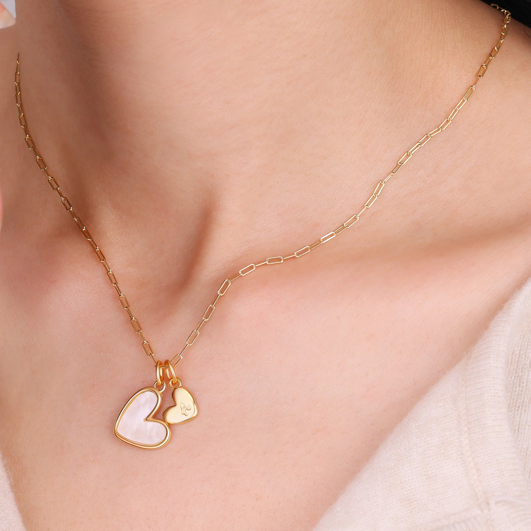 Mother Of Pearl Heart Initial Necklace - Image 23