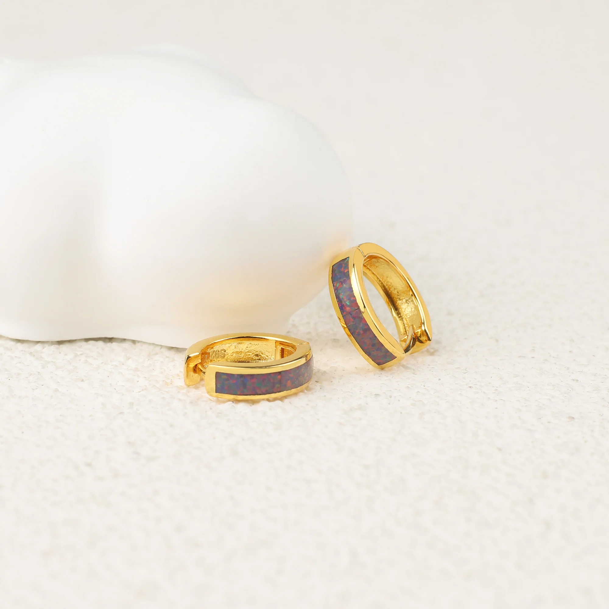 Opal Inlay Huggie Hoop Earrings - Image 14