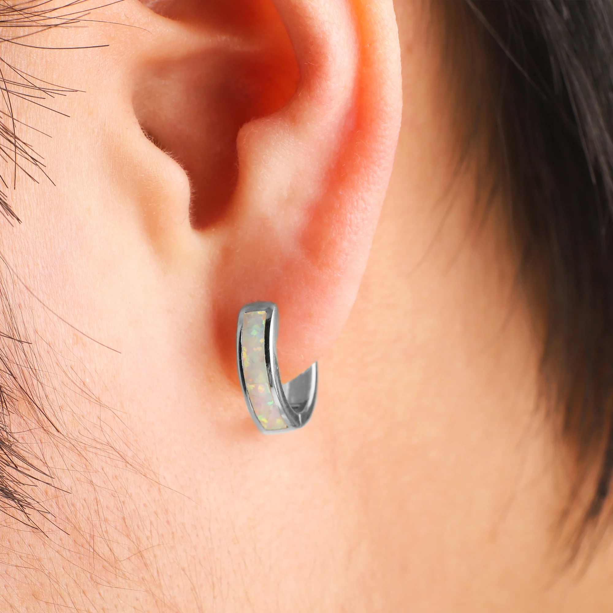 Opal Inlay Huggie Hoop Earrings - Image 16