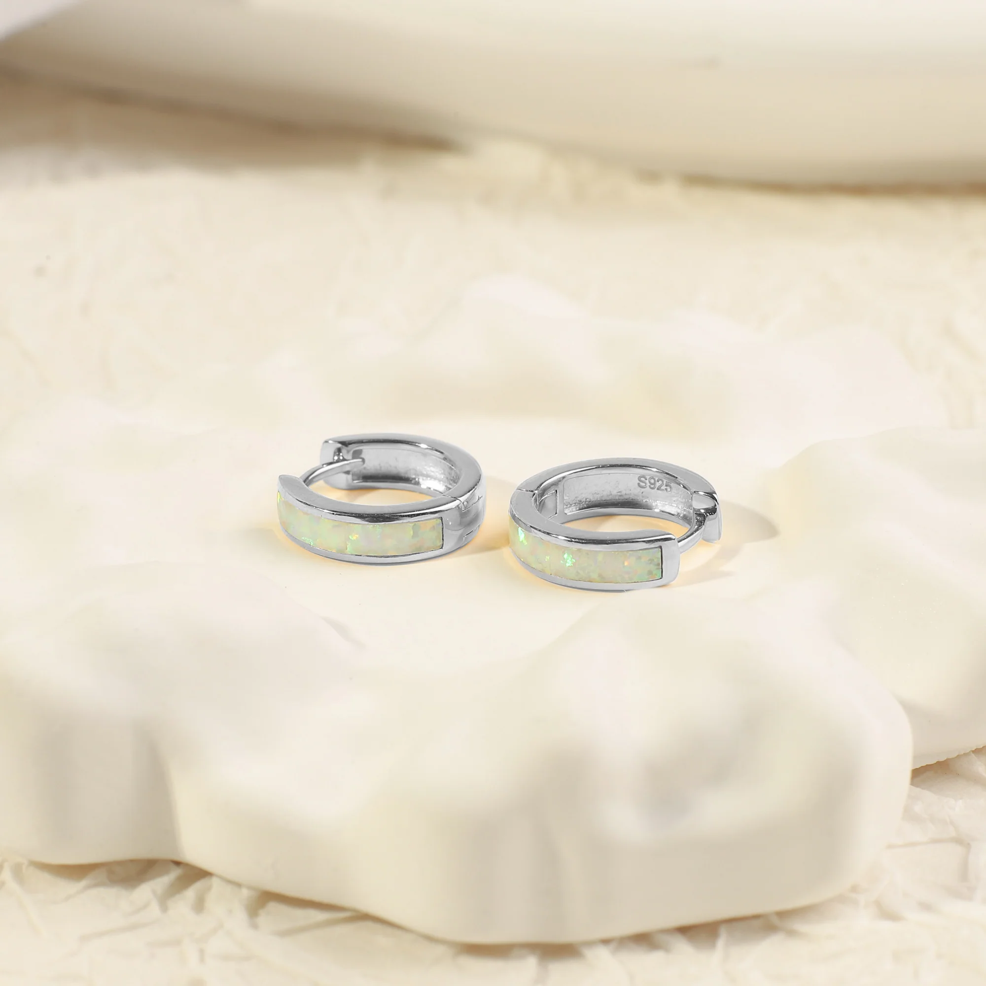 Opal Inlay Huggie Hoop Earrings - Image 17