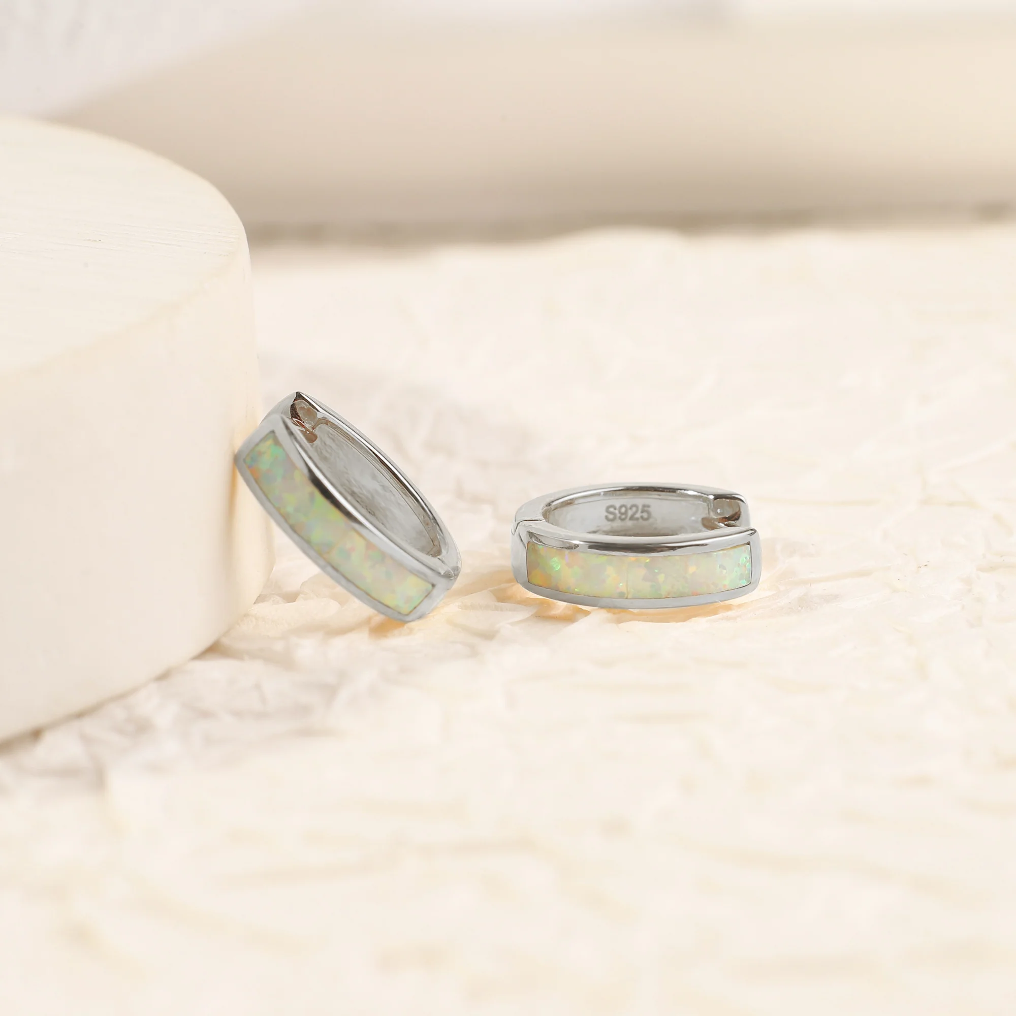 Opal Inlay Huggie Hoop Earrings - Image 18