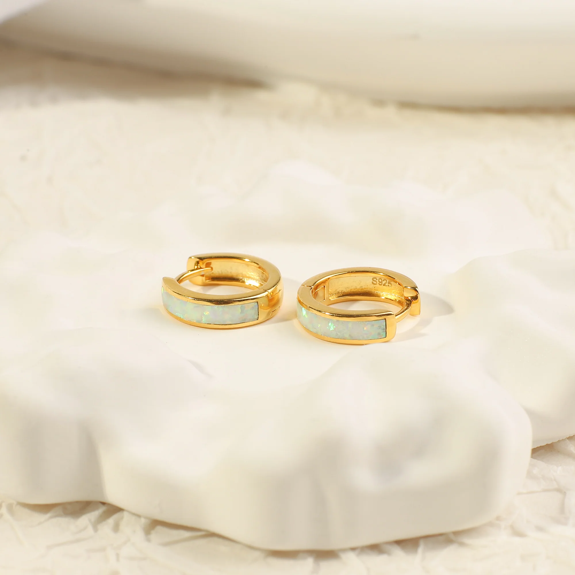 Opal Inlay Huggie Hoop Earrings - Image 4