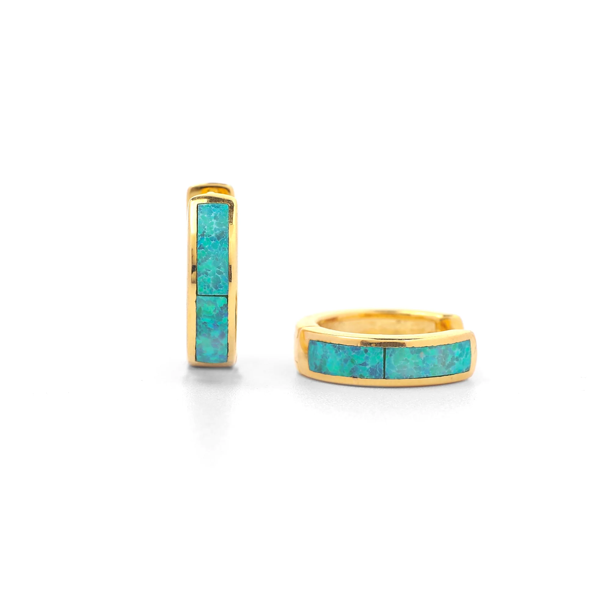 Opal Inlay Huggie Hoop Earrings - Image 6