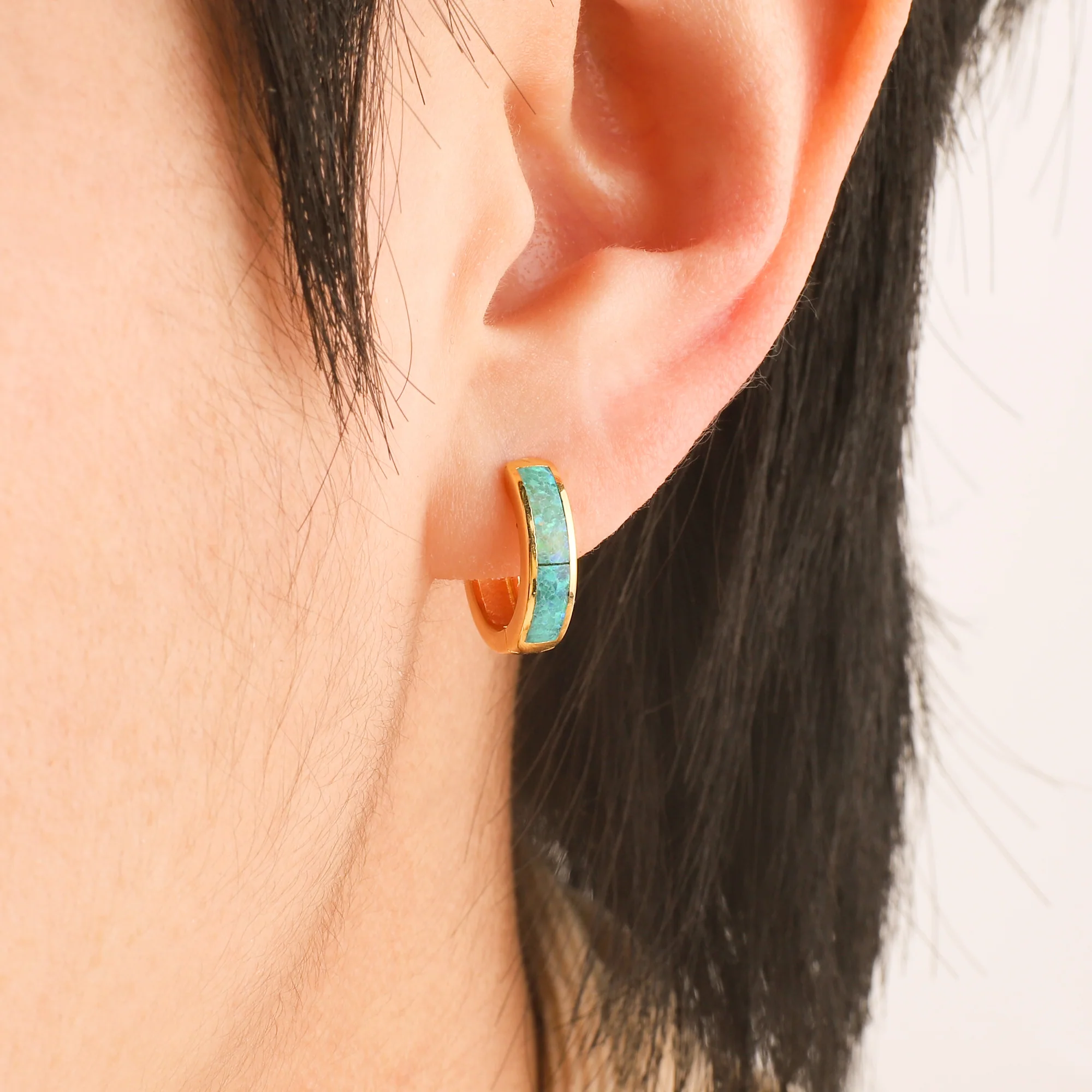 Opal Inlay Huggie Hoop Earrings - Image 7