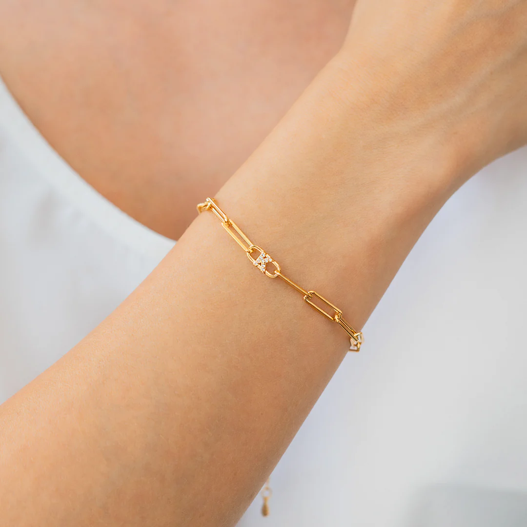 Paperclip Bracelet with Pave Initials - Image 5