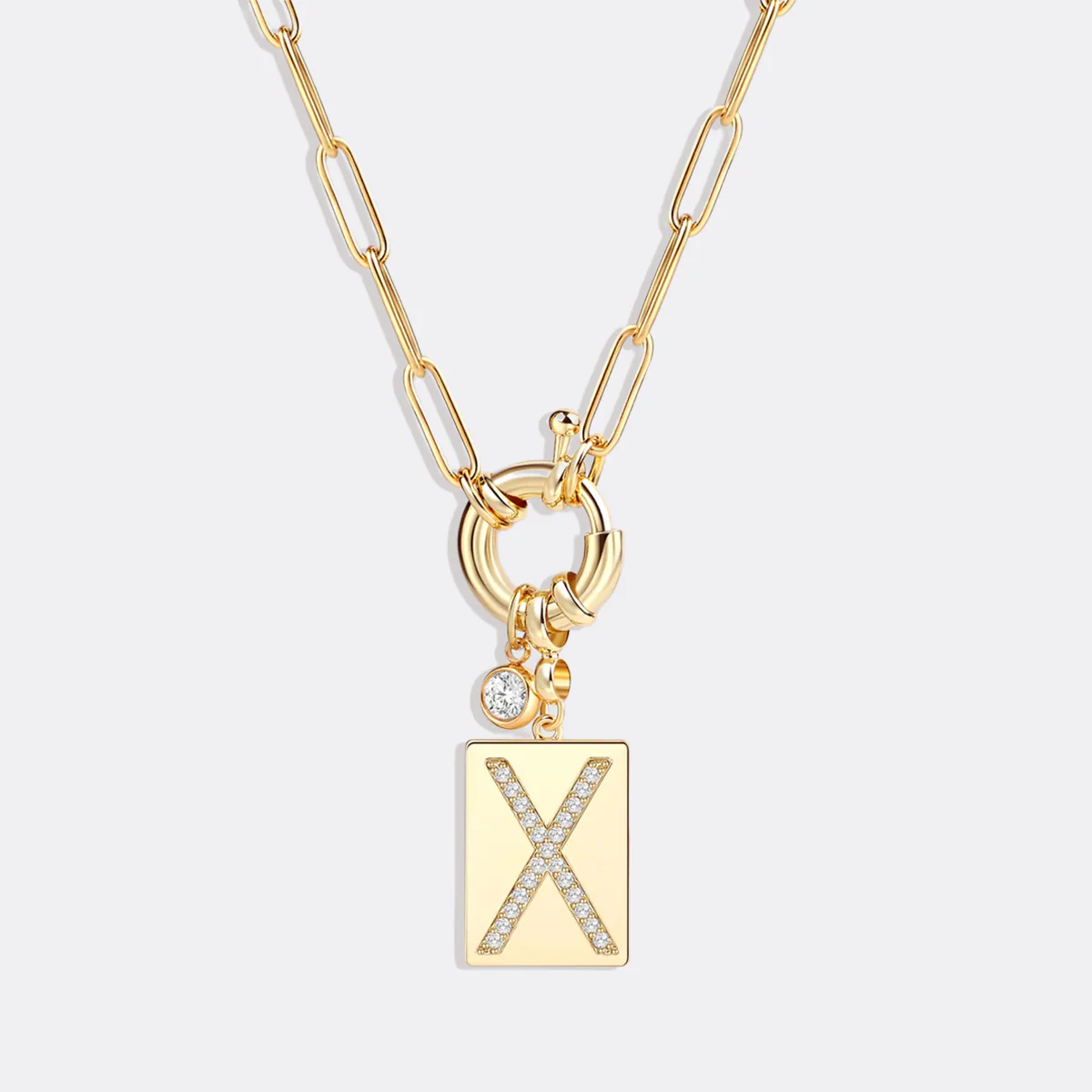 Pave Initial Pendant Necklace with Paperclip Chain - Image 101