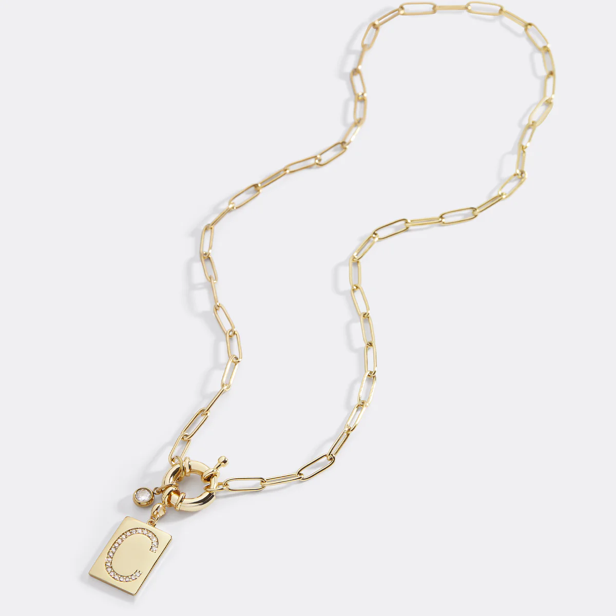 Pave Initial Pendant Necklace with Paperclip Chain - Image 15