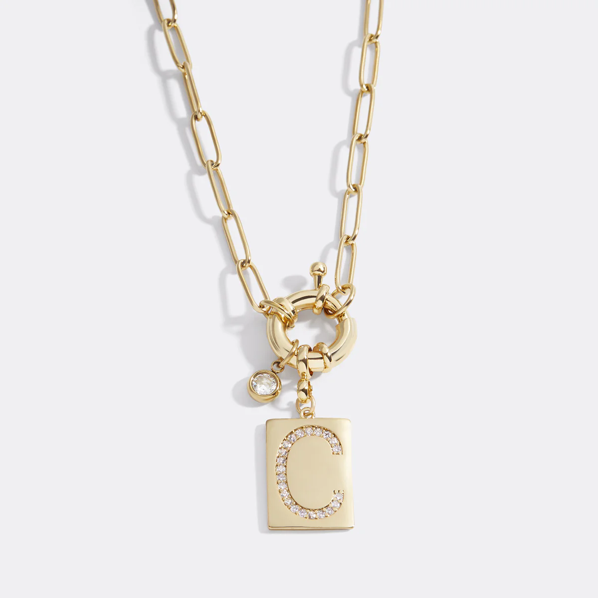Pave Initial Pendant Necklace with Paperclip Chain - Image 16