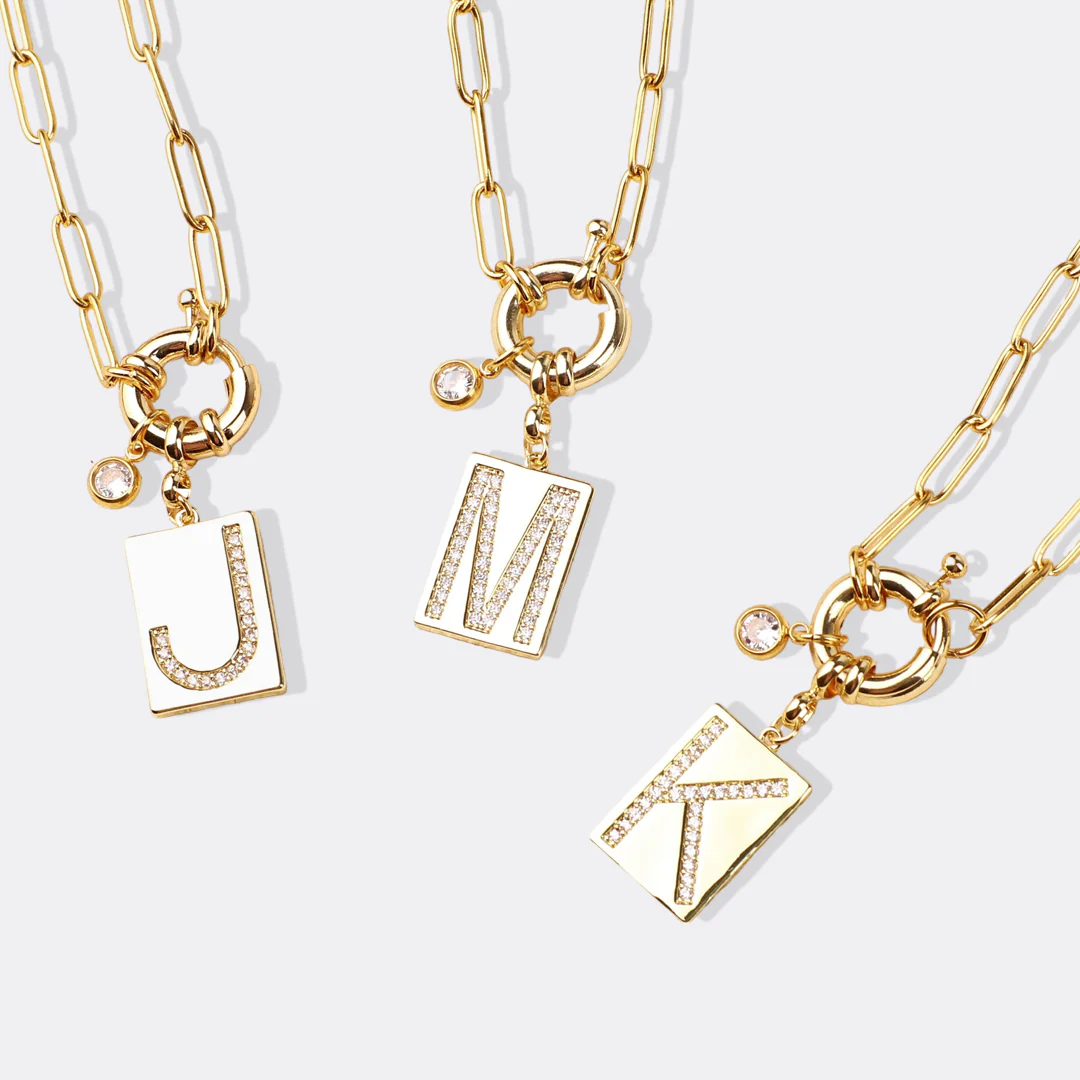 Pave Initial Pendant Necklace with Paperclip Chain - Image 20