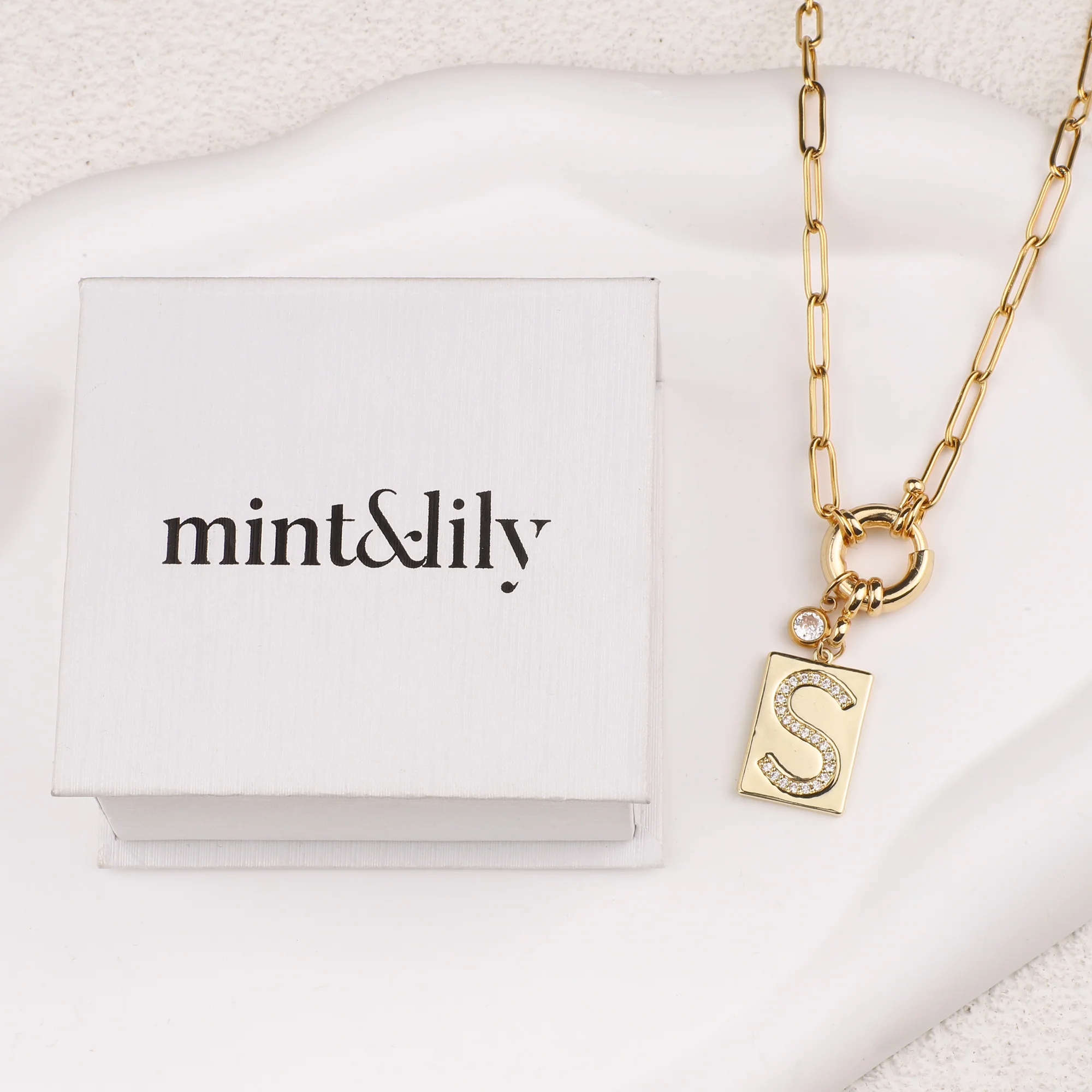 Pave Initial Pendant Necklace with Paperclip Chain - Image 22