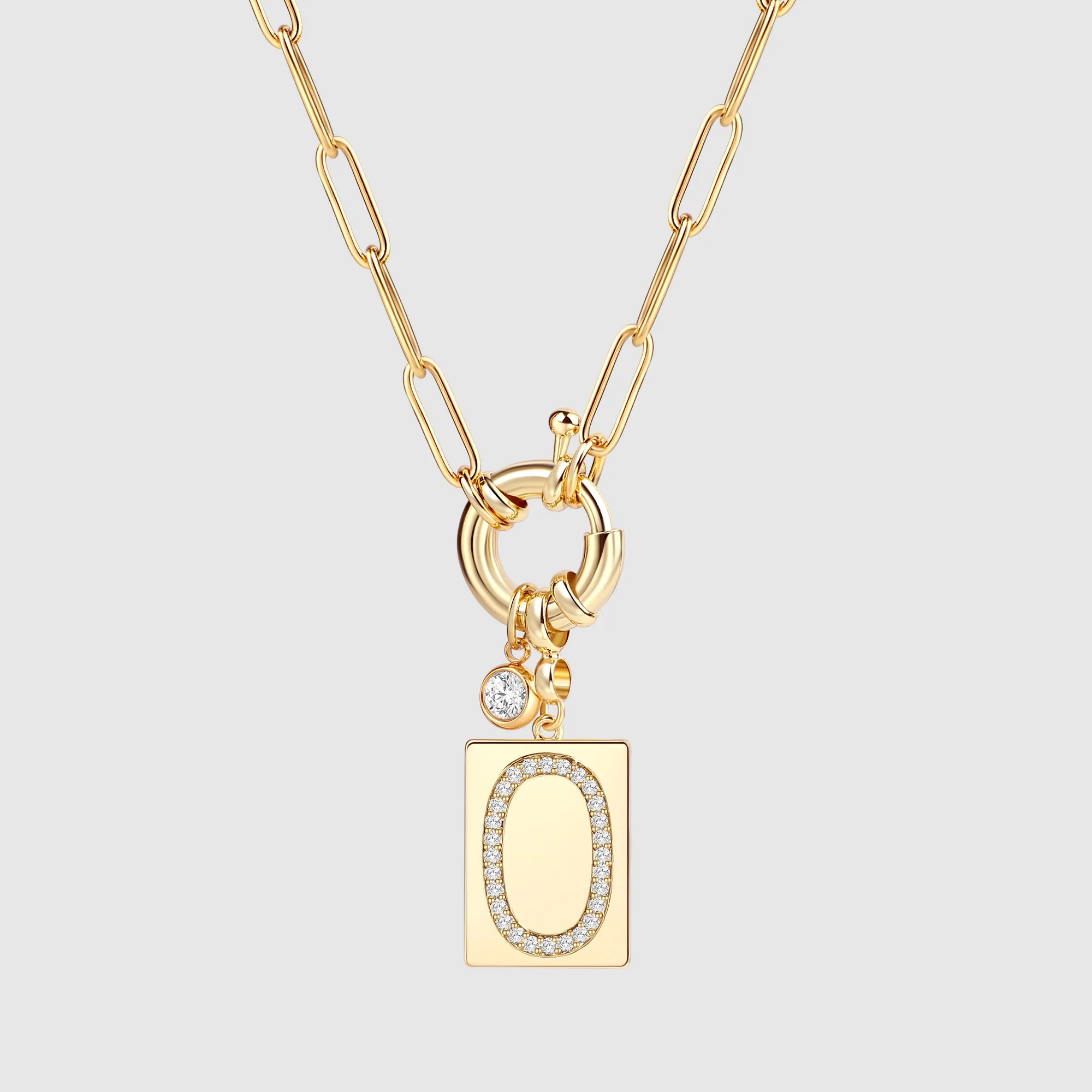 Pave Initial Pendant Necklace with Paperclip Chain - Image 63