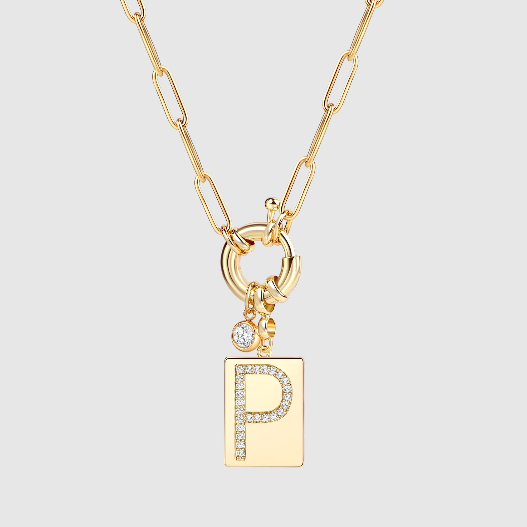 Pave Initial Pendant Necklace with Paperclip Chain - Image 64