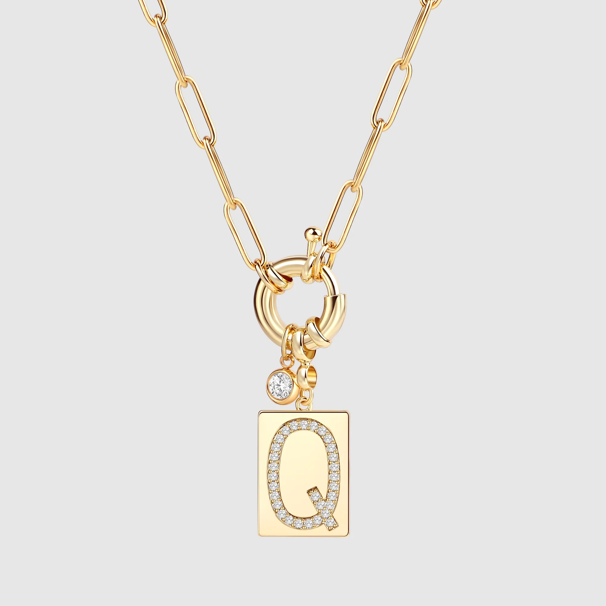 Pave Initial Pendant Necklace with Paperclip Chain - Image 65