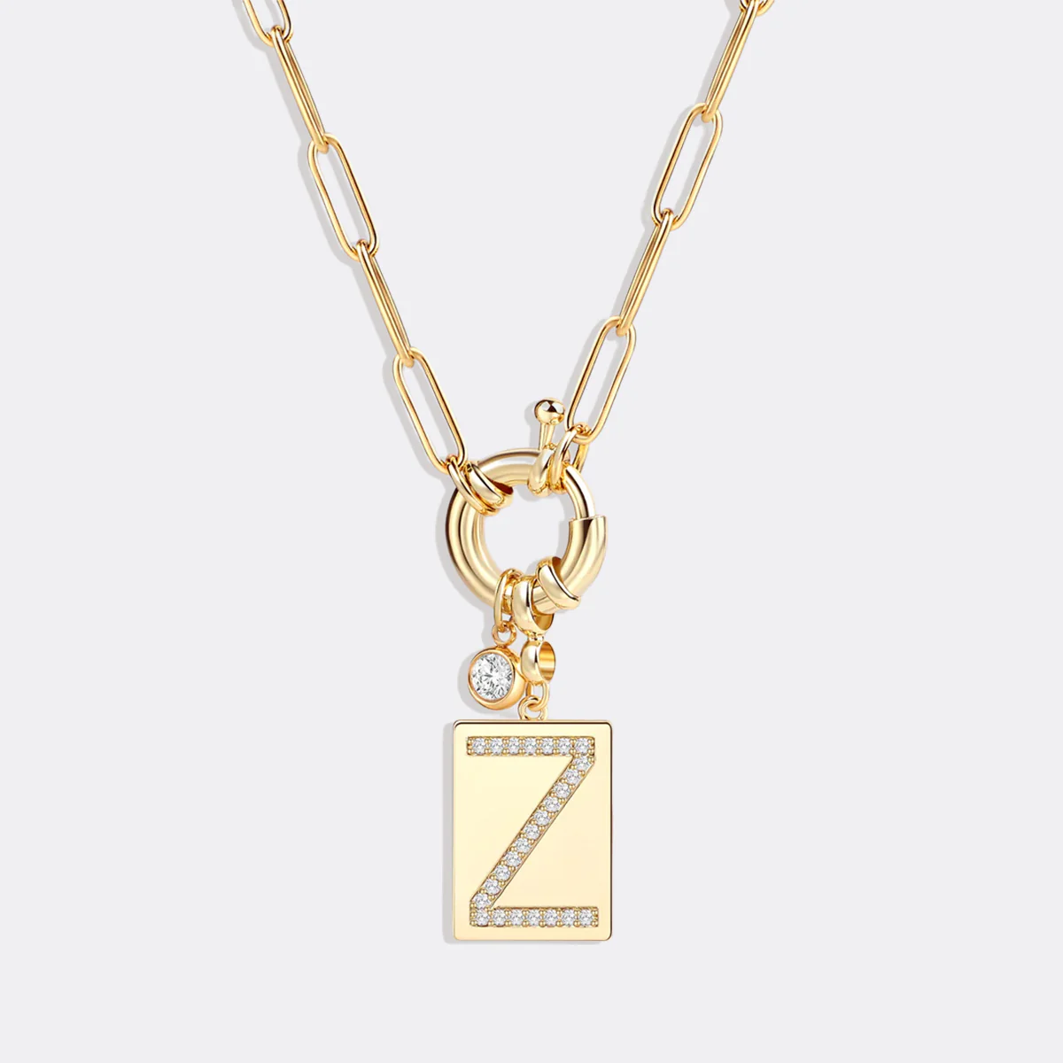 Pave Initial Pendant Necklace with Paperclip Chain - Image 74