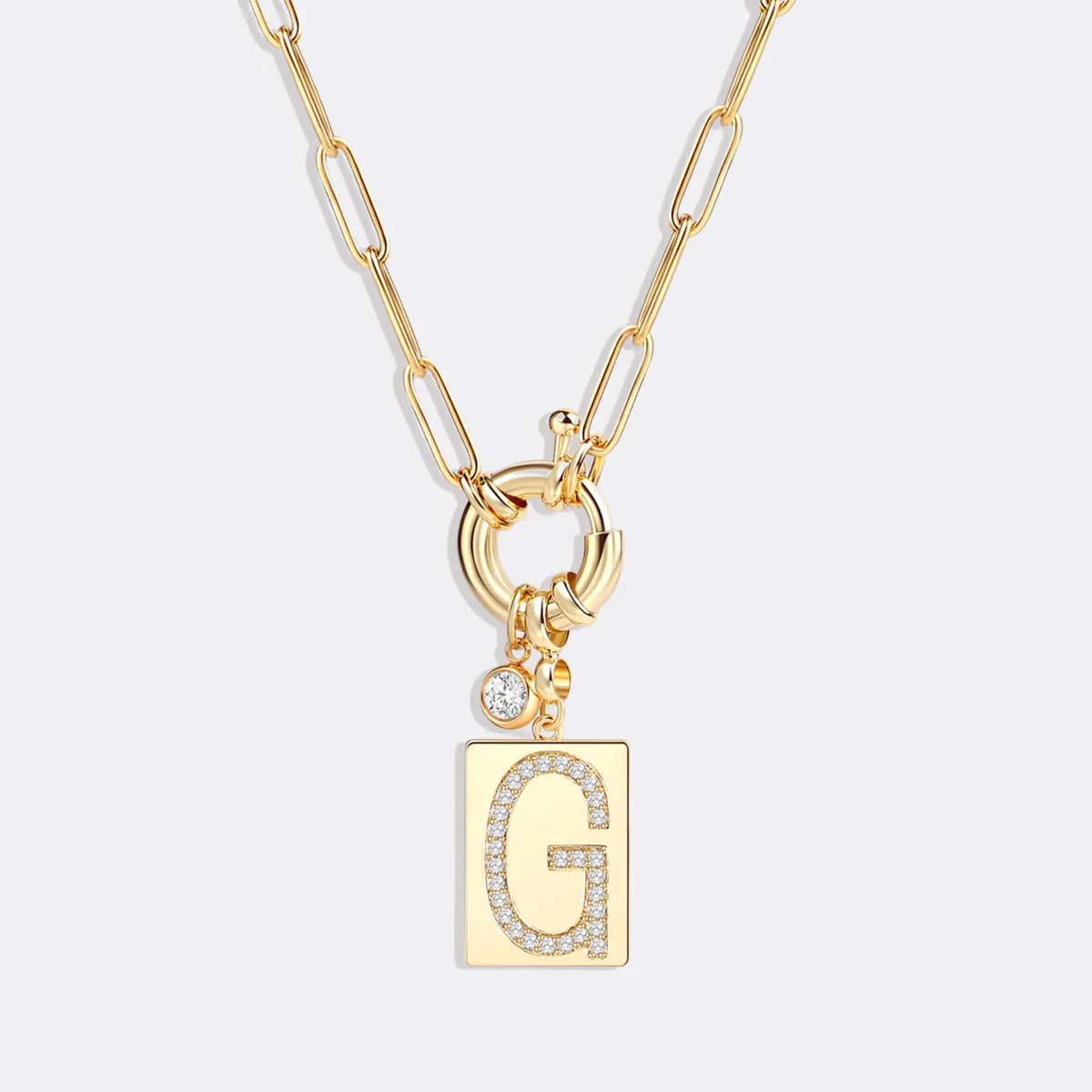 Pave Initial Pendant Necklace with Paperclip Chain - Image 83