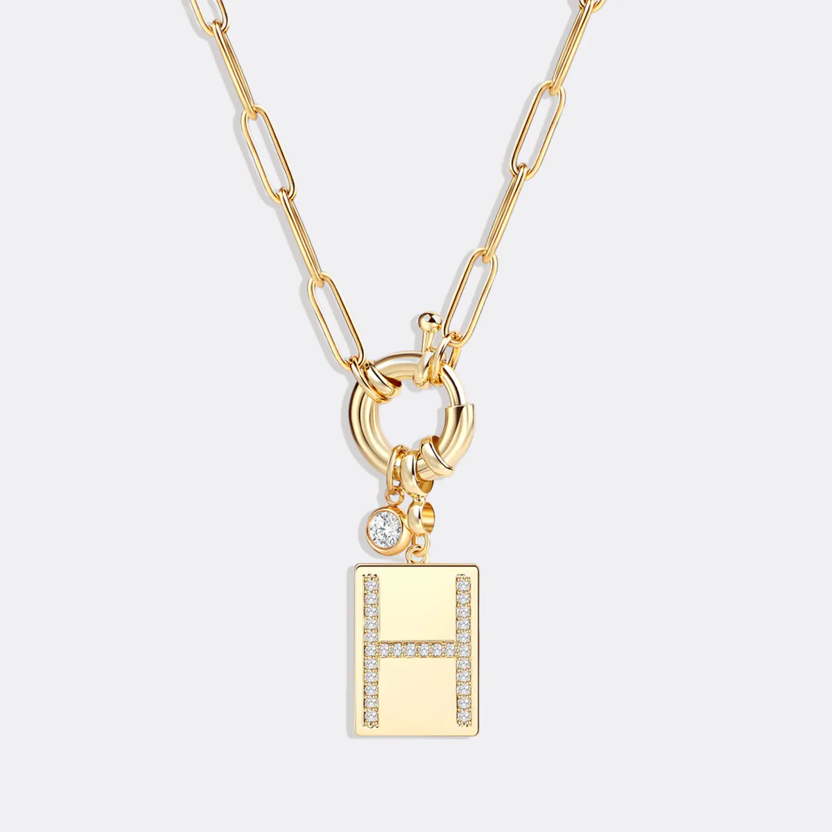 Pave Initial Pendant Necklace with Paperclip Chain - Image 84