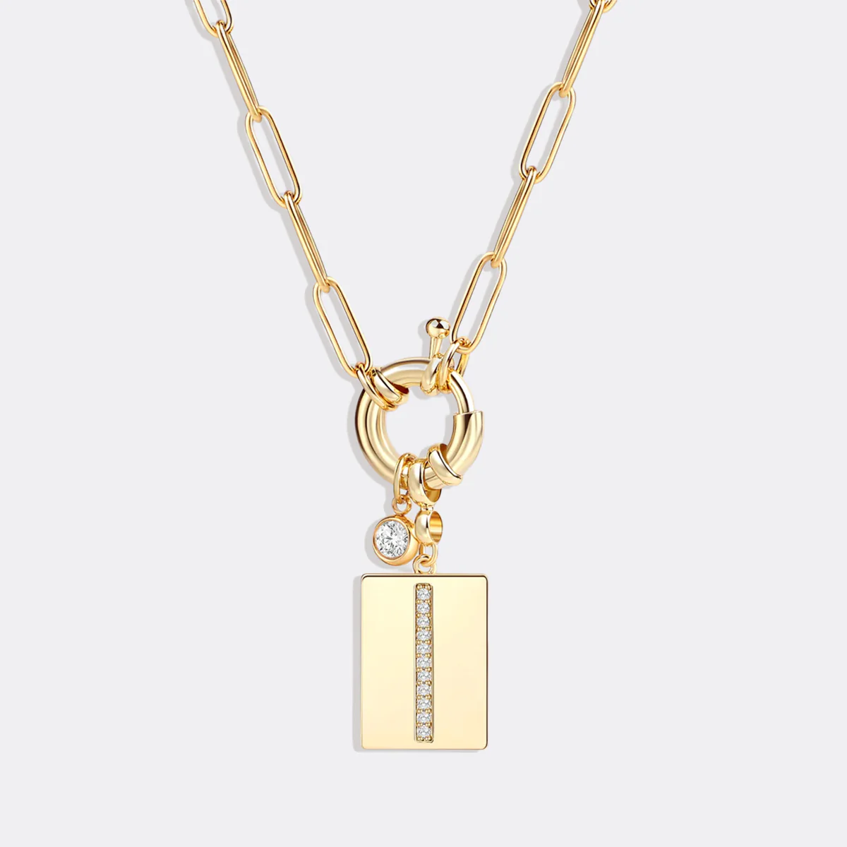 Pave Initial Pendant Necklace with Paperclip Chain - Image 85