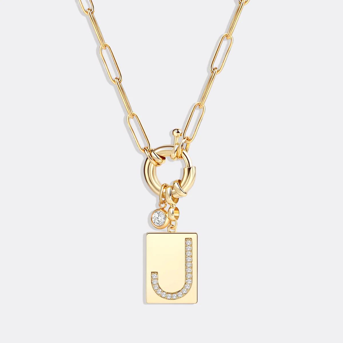 Pave Initial Pendant Necklace with Paperclip Chain - Image 86