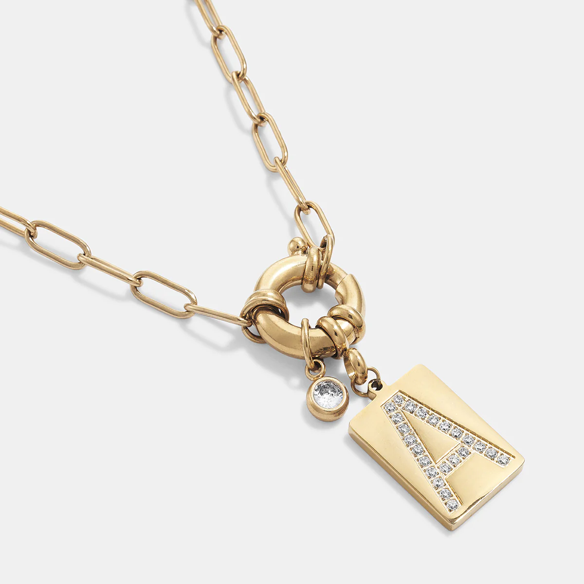 Pave Initial Pendant Necklace with Paperclip Chain - Image 88