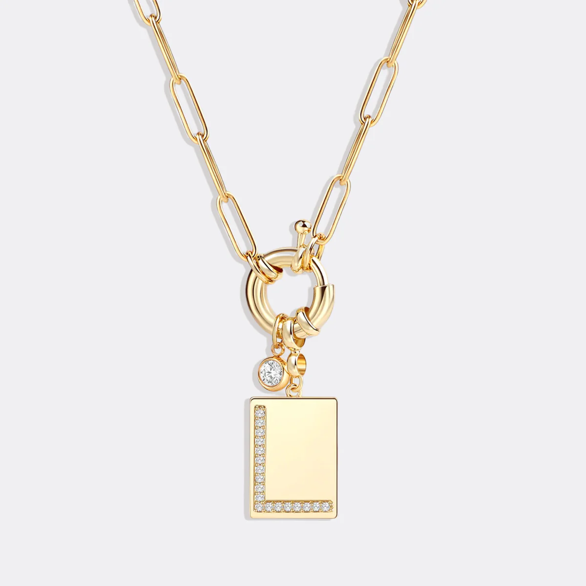 Pave Initial Pendant Necklace with Paperclip Chain - Image 89