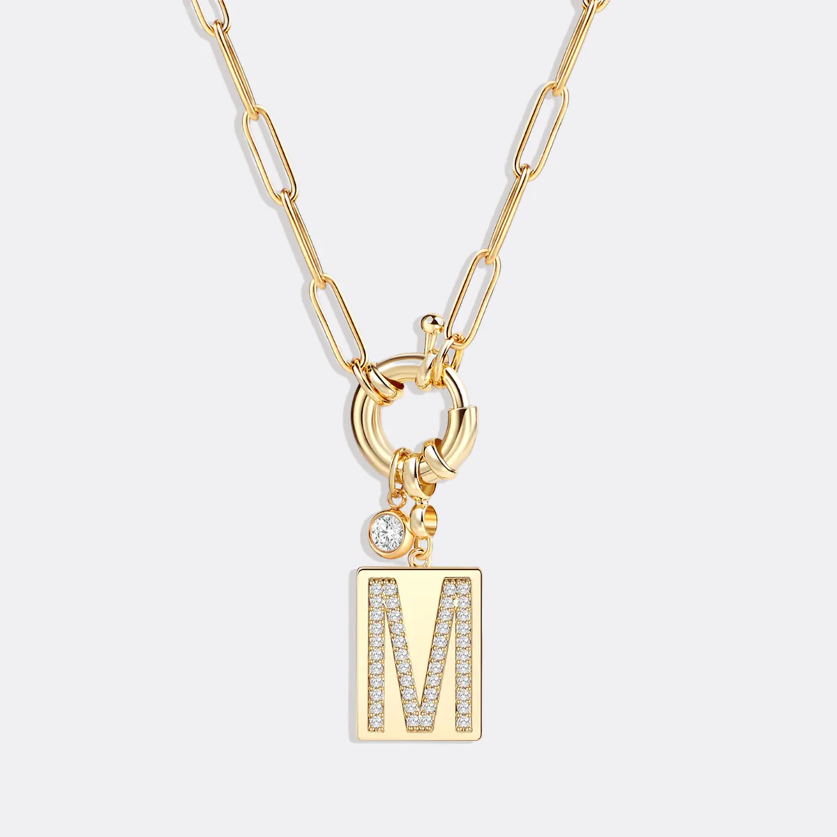 Pave Initial Pendant Necklace with Paperclip Chain - Image 90