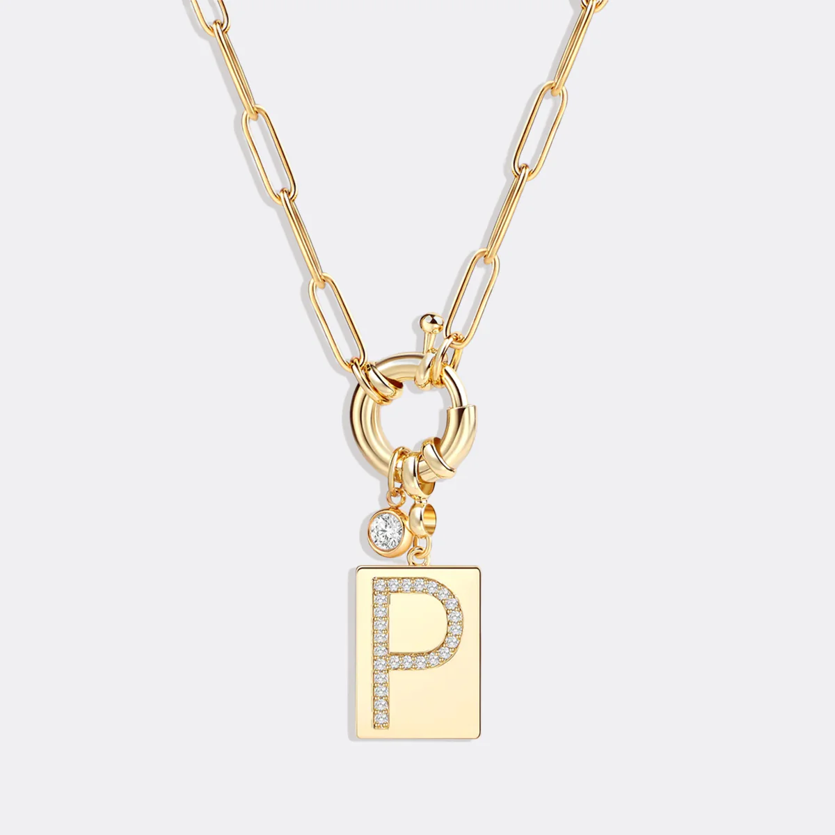Pave Initial Pendant Necklace with Paperclip Chain - Image 93