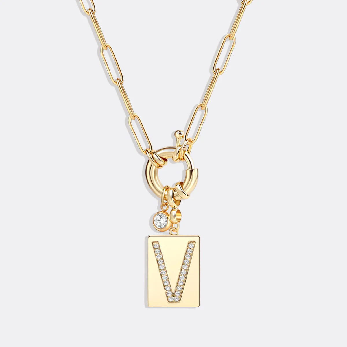 Pave Initial Pendant Necklace with Paperclip Chain - Image 99
