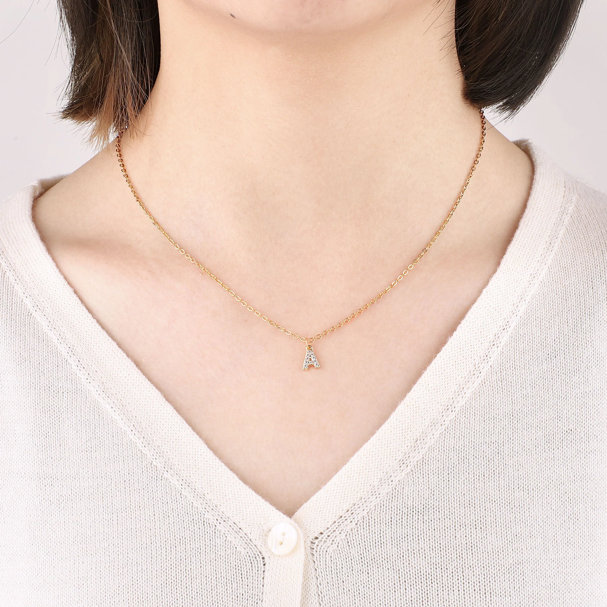 Pavé Uppercase Initial Necklace - Image 45