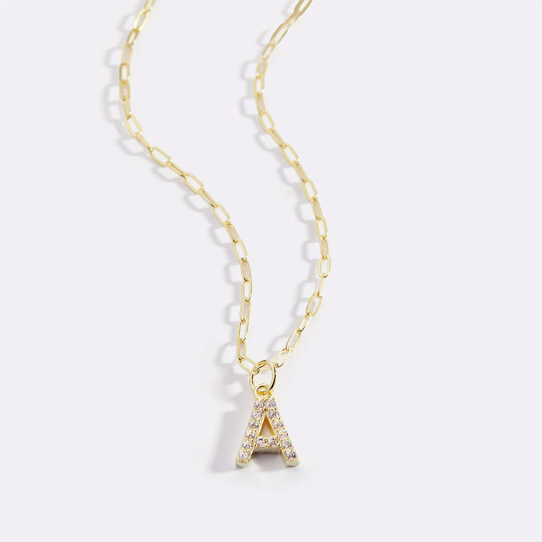Pavé Uppercase Initial Necklace - Image 8