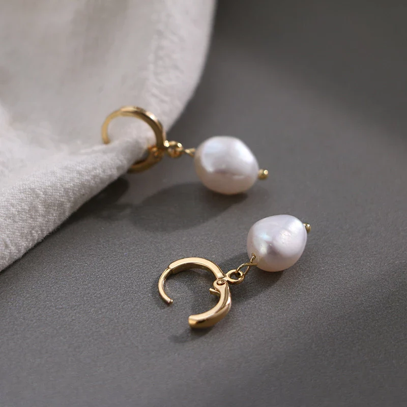 Freshwater Pearl Drop Huggie Earrings - Image 14
