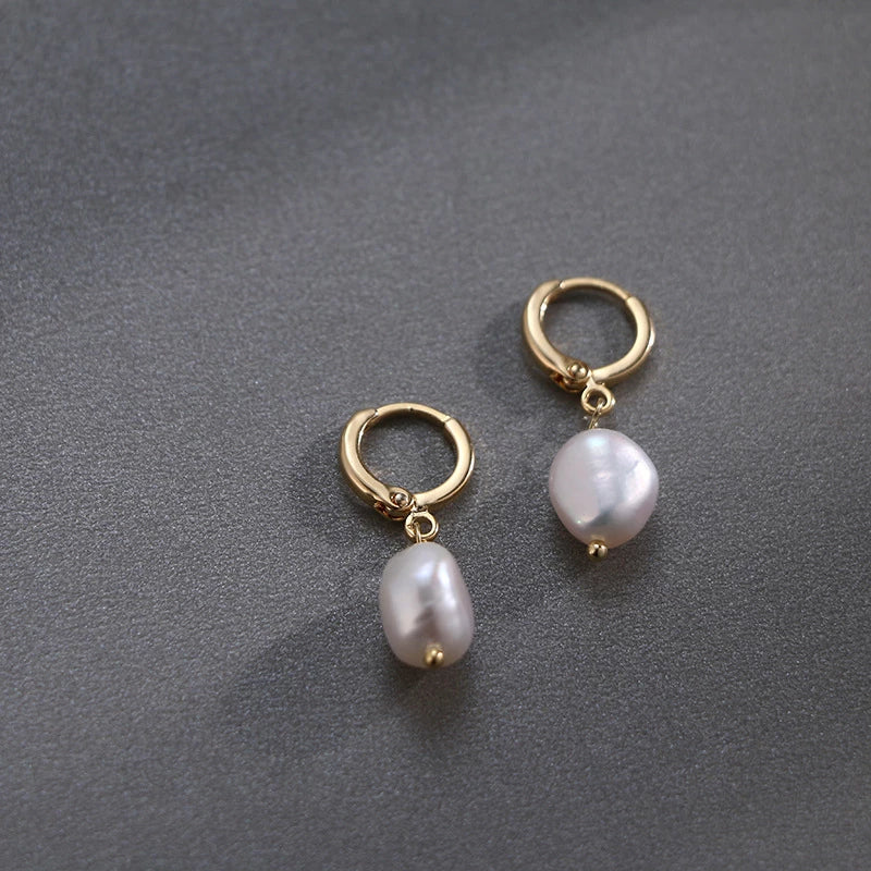 Freshwater Pearl Drop Huggie Earrings - Image 16