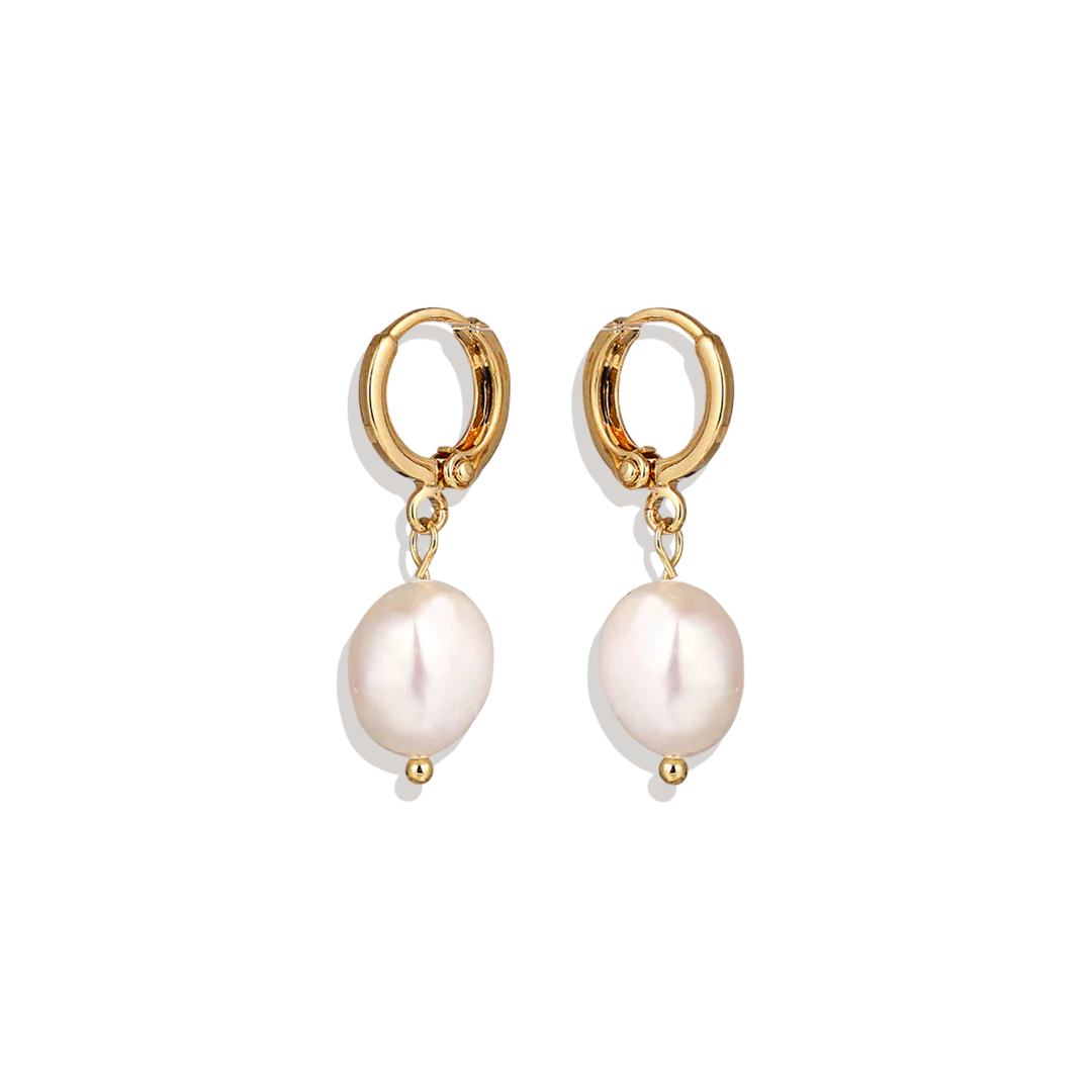 Freshwater Pearl Drop Huggie Earrings - Image 4