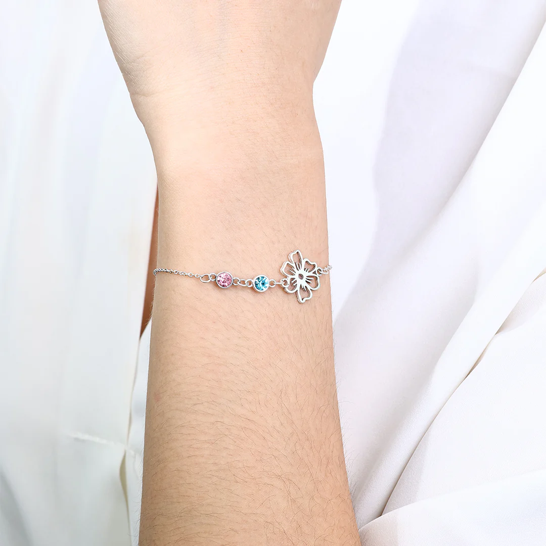 Personalized Birth Flower & Birthstones Bracelet February Iris - Image 4