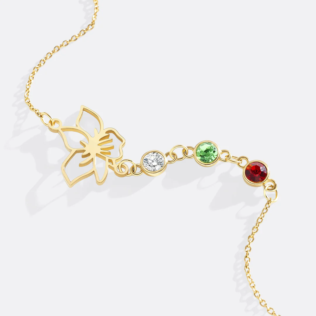 Personalized Birth Flower & Birthstones Bracelet February Iris - Image 5
