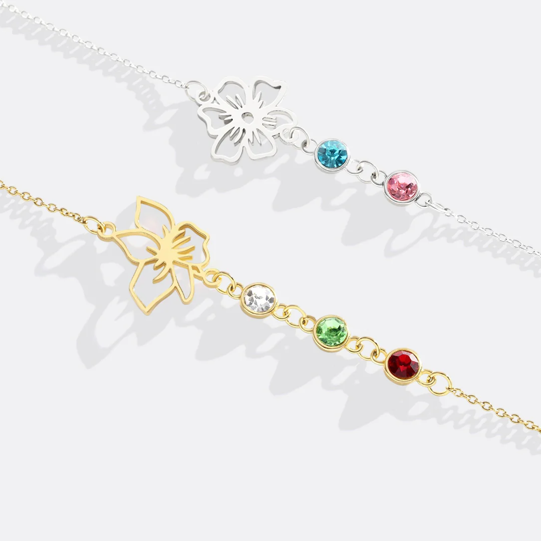 Personalized Birth Flower & Birthstones Bracelet June Rose - Image 6
