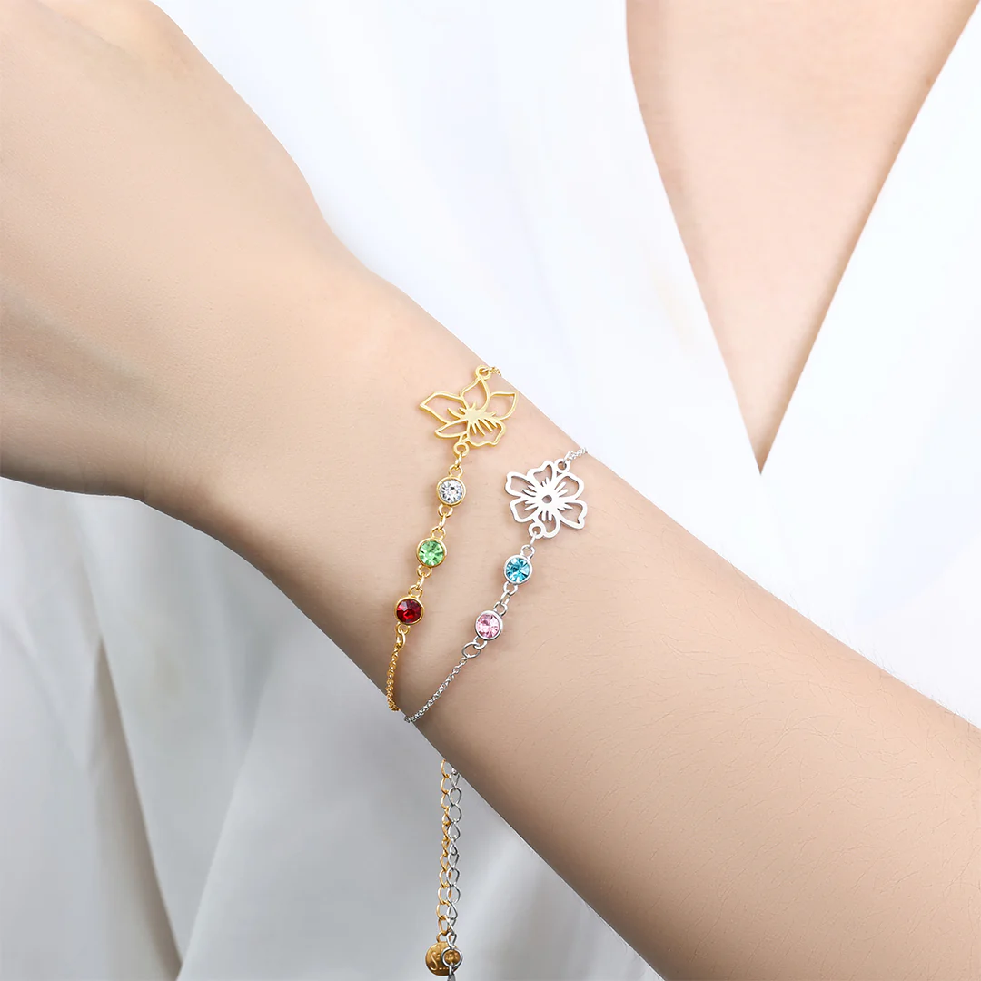 Personalized Birth Flower & Birthstones Bracelet November Chrystanthemum - Image 3