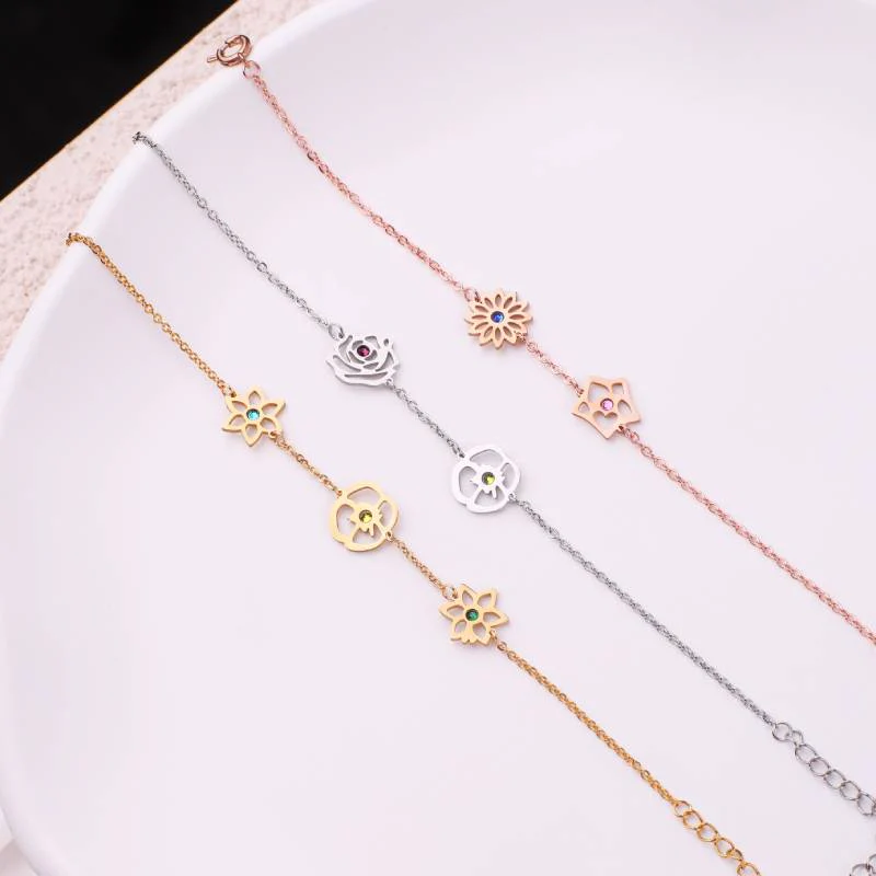 Personalized Birth Flower Charm Bracelet - Image 9