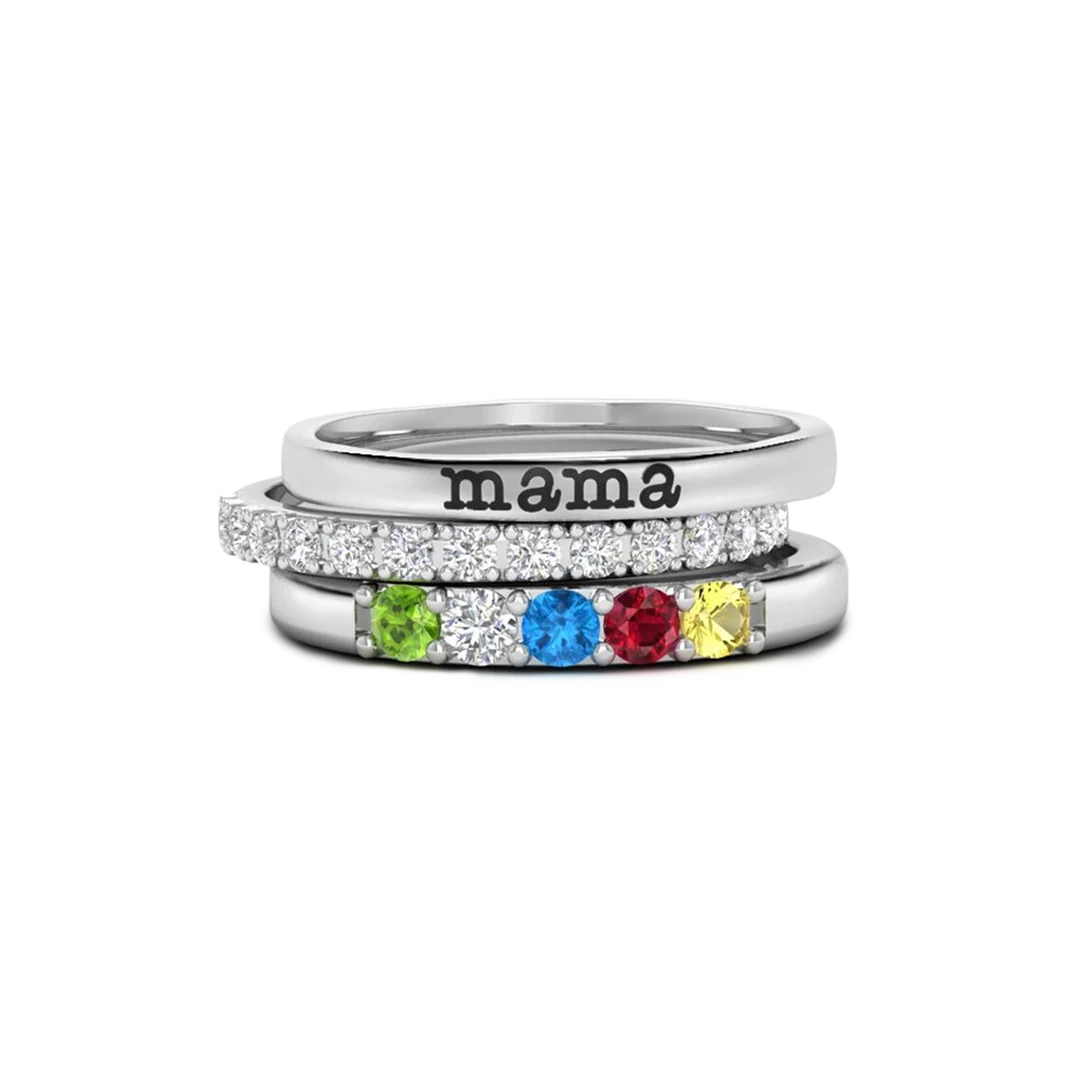 Personalized Name Birthstones Stacking Rings - Image 11