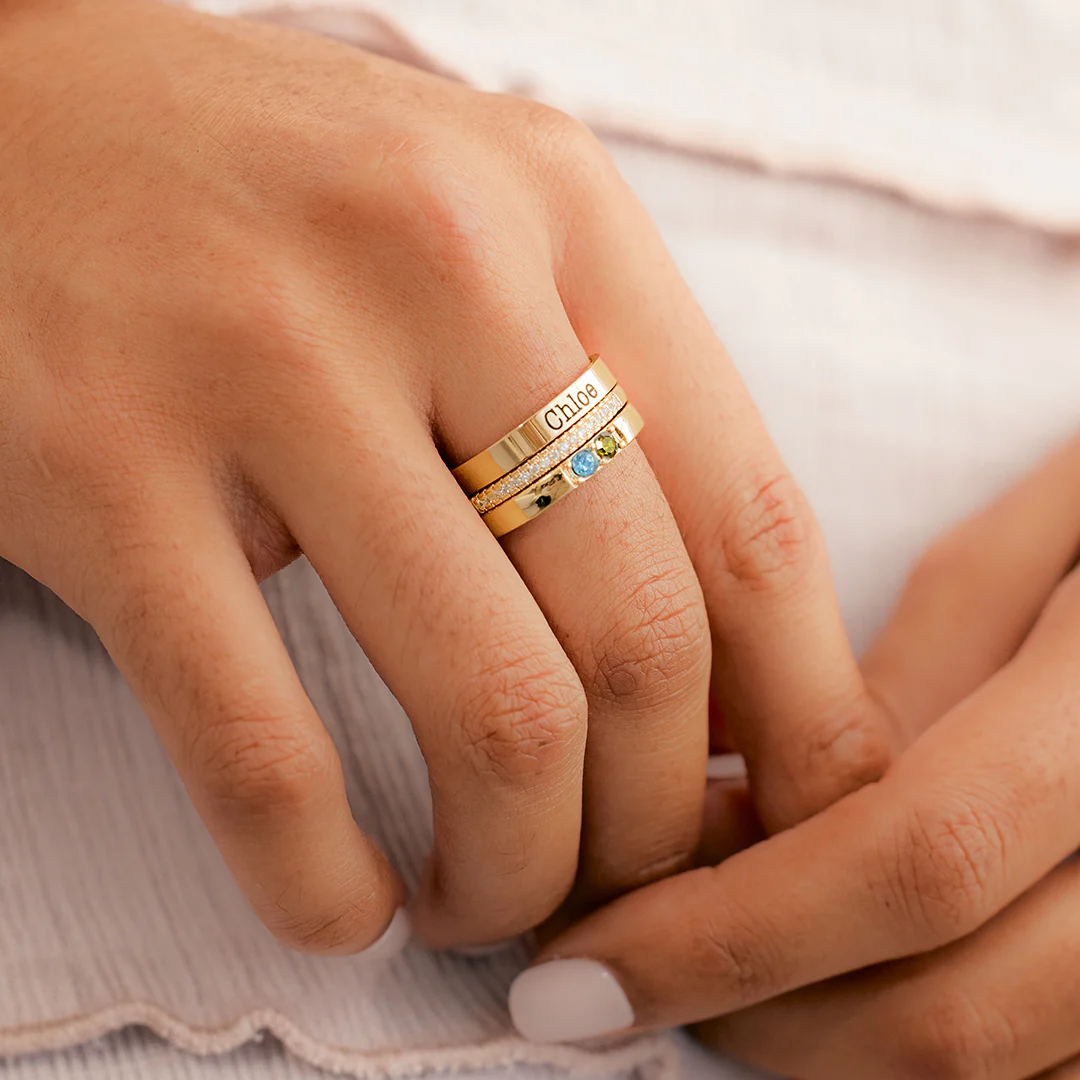 Personalized Name Birthstones Stacking Rings - Image 17