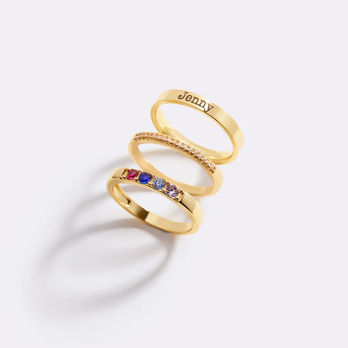 Personalized Name Birthstones Stacking Rings - Image 25