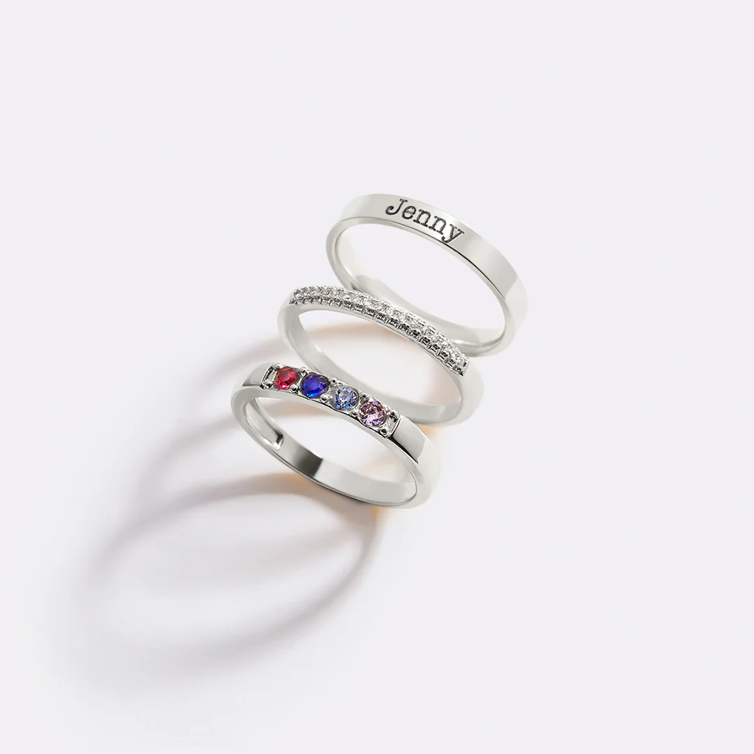 Personalized Name Birthstones Stacking Rings - Image 26