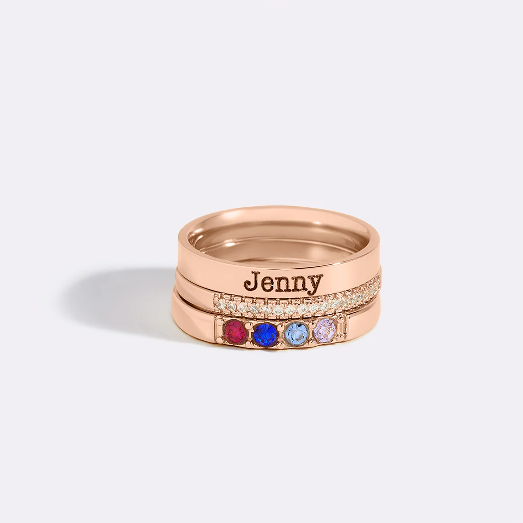 Personalized Name Birthstones Stacking Rings - Image 27