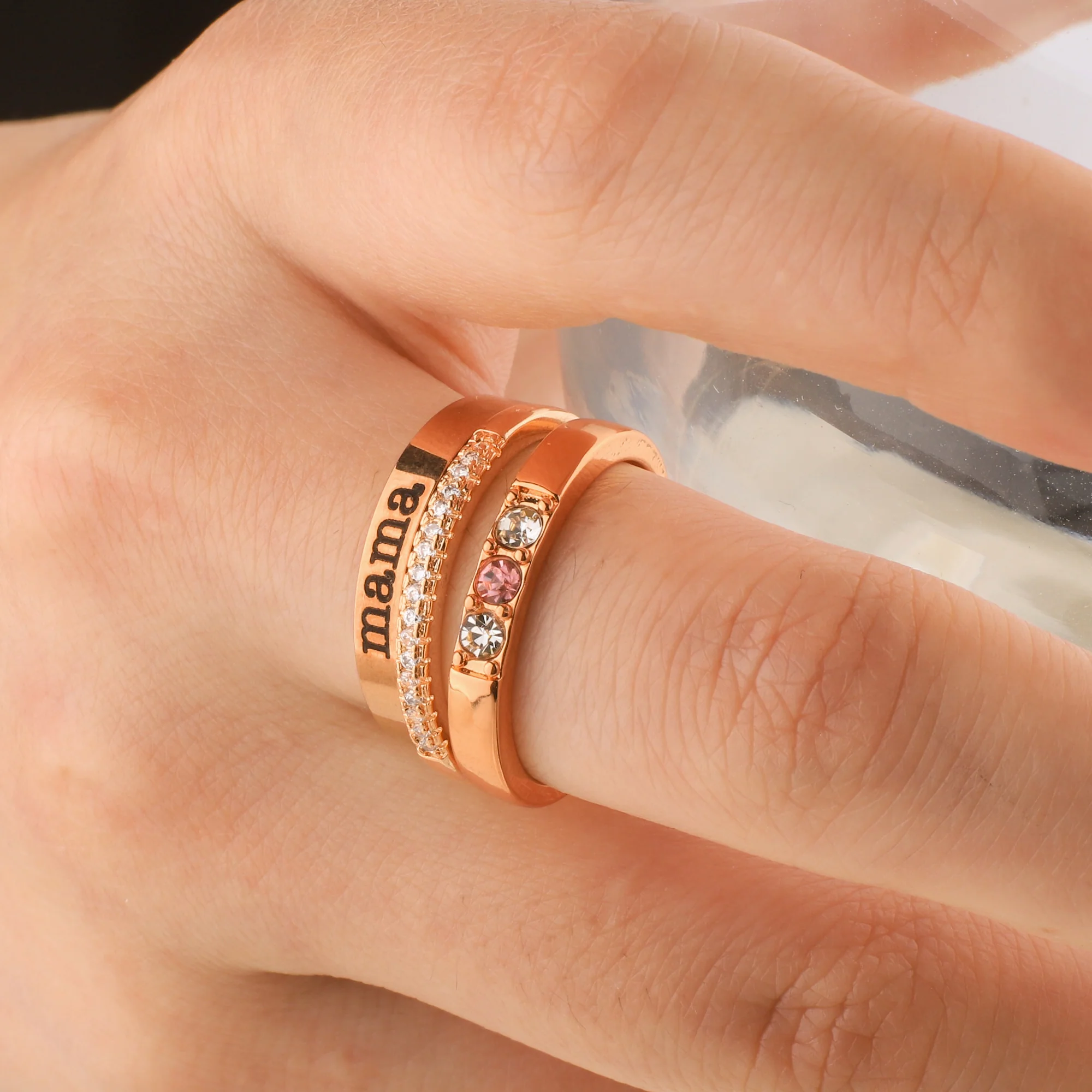 Personalized Name Birthstones Stacking Rings - Image 6