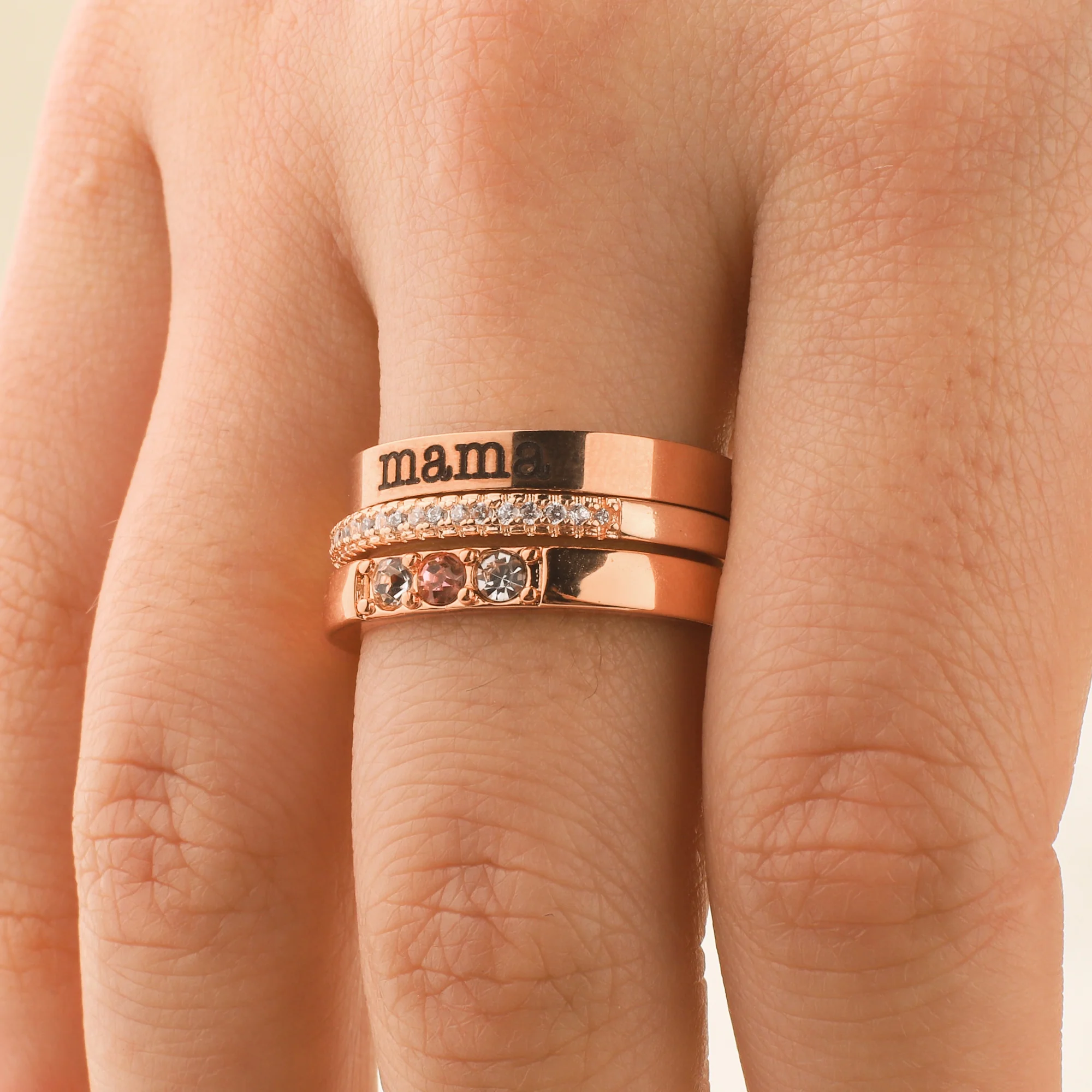 Personalized Name Birthstones Stacking Rings - Image 7