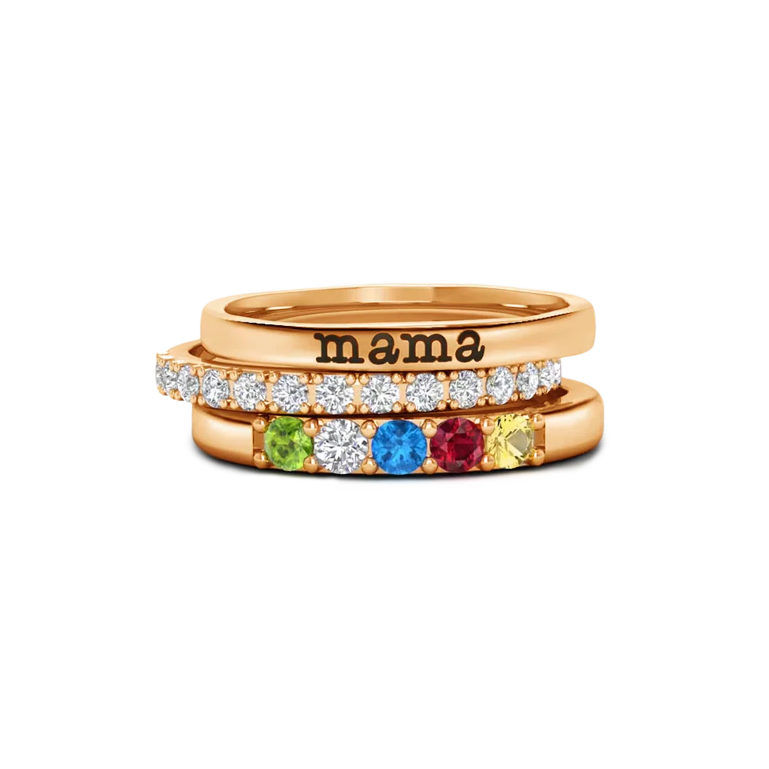 Personalized Name Birthstones Stacking Rings - Image 9