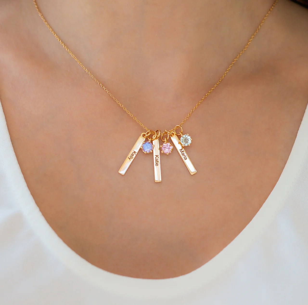 Personalized Mini Bar Birthstone Necklace - Image 3