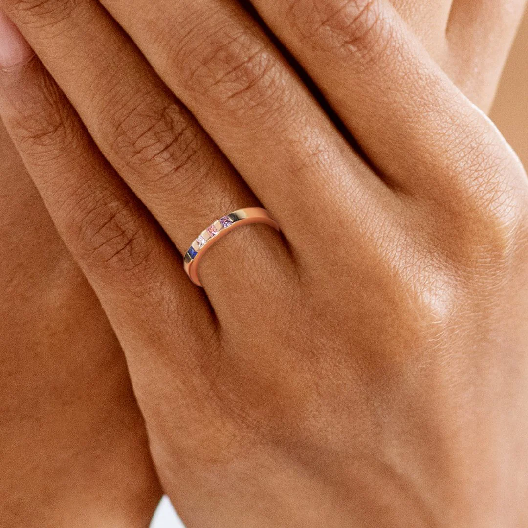 Princess-Cut Birthstone Band Ring - Image 14