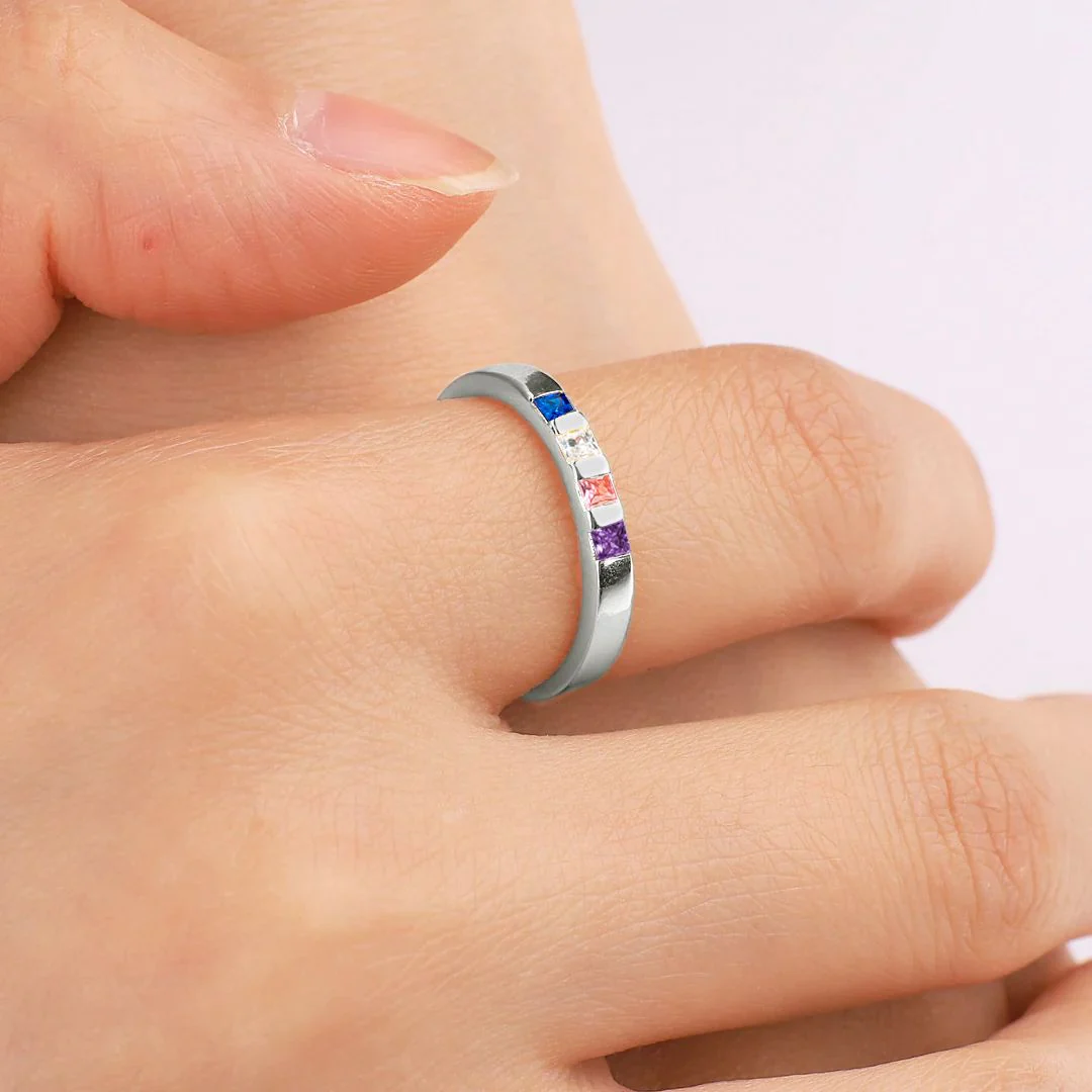 Princess-Cut Birthstone Band Ring - Image 20