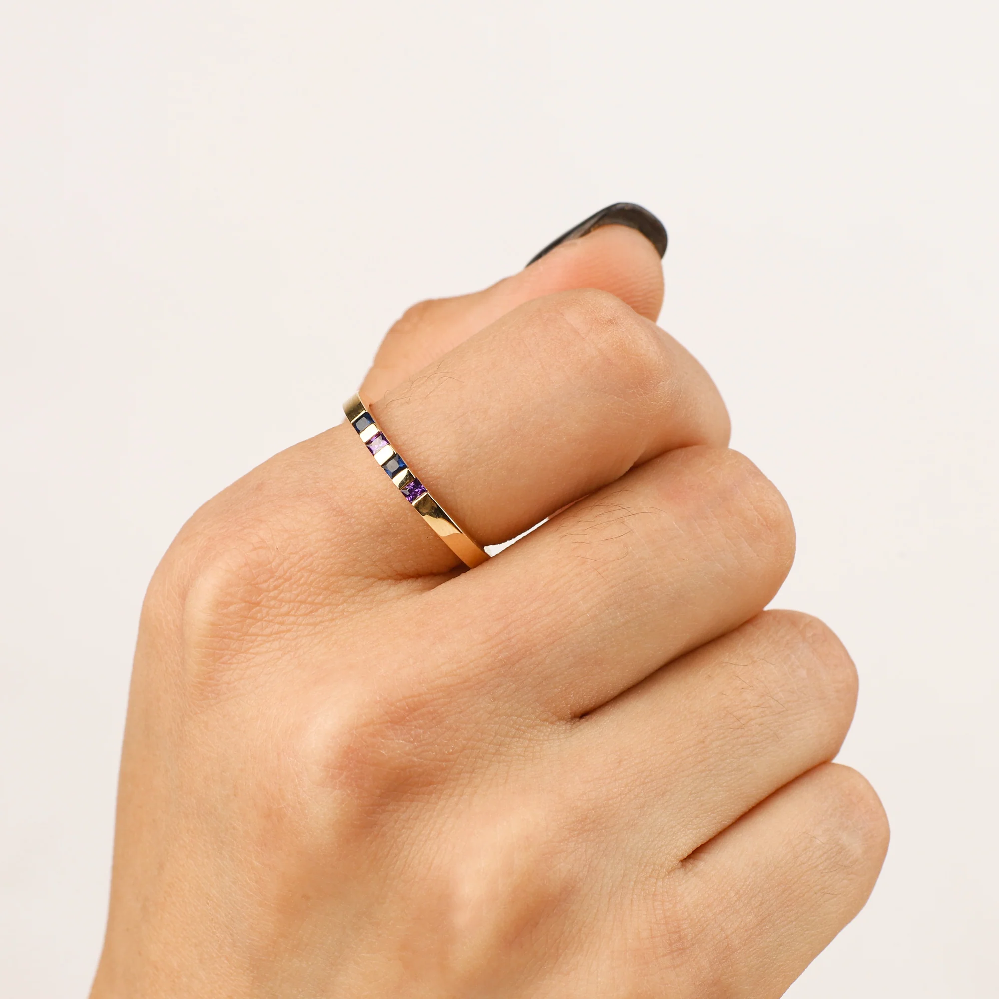 Princess-Cut Birthstone Band Ring - Image 25